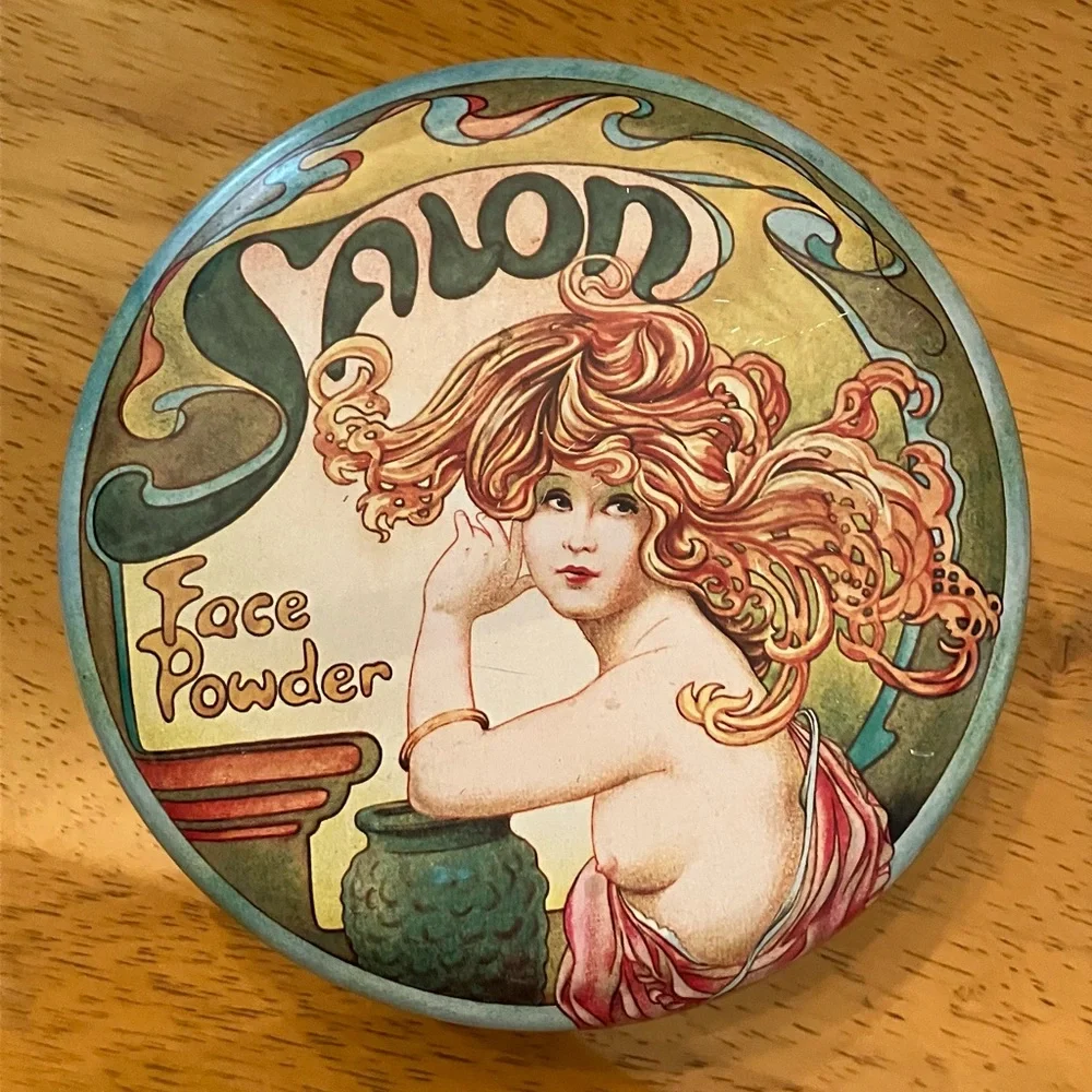 Vintage Face Powder Tin with Art Nouveau Design England